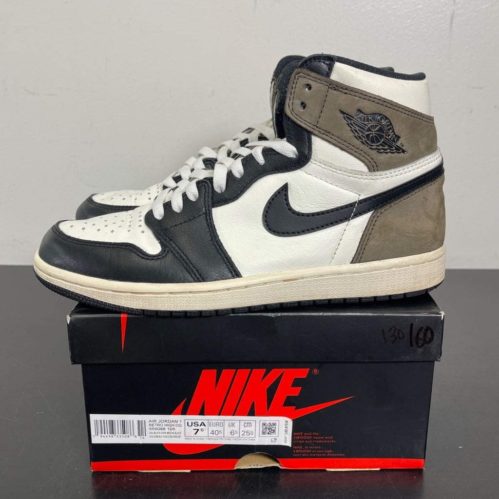 Jordan 1 Retro High Dark Mocha 7.5 (Moderately Worn Pre-Owned)JordanSail/Dark Mocha-Black-Black - Image 3
