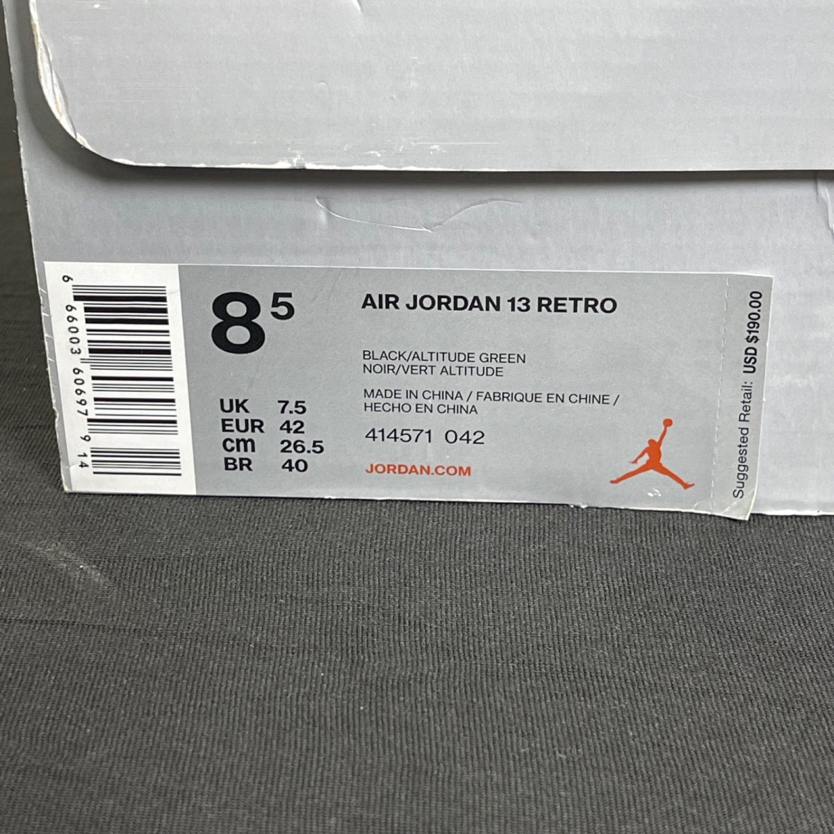 Jordan 13 Retro Altitude (2017) 8.5 (Moderately Worn Pre-Owned)JordanBlack/Altitude Green - Image 7