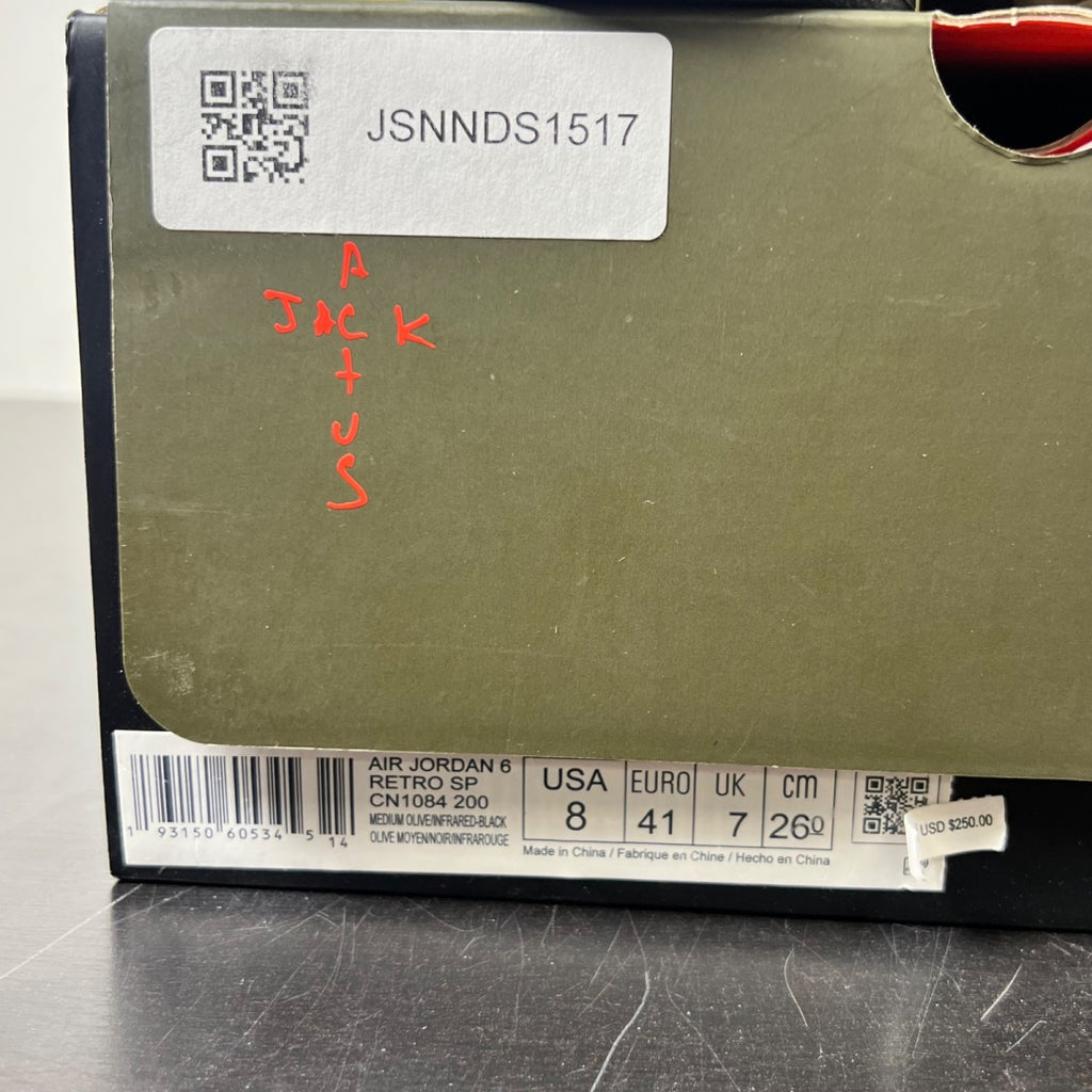 Jordan 6 Retro Travis Scott 8 (Lightly Worn Pre-Owned)JordanMedium Olive/Black-Sail-University Red - Image 5