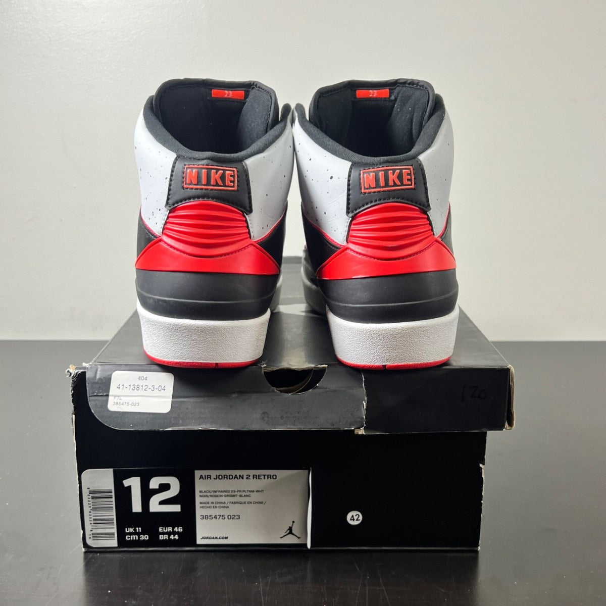 Jordan 2 Retro Infrared Cement 12 (Lightly Worn Pre-Owned)JordanBlack/Infrared 23-Pure Platinum-White - Image 4