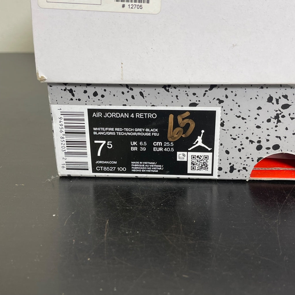 Jordan 4 Retro White Oreo (2021) 7.5 (Moderately Worn Pre-Owned)JordanWhite/Tech Grey-Black-Fire Red - Image 7