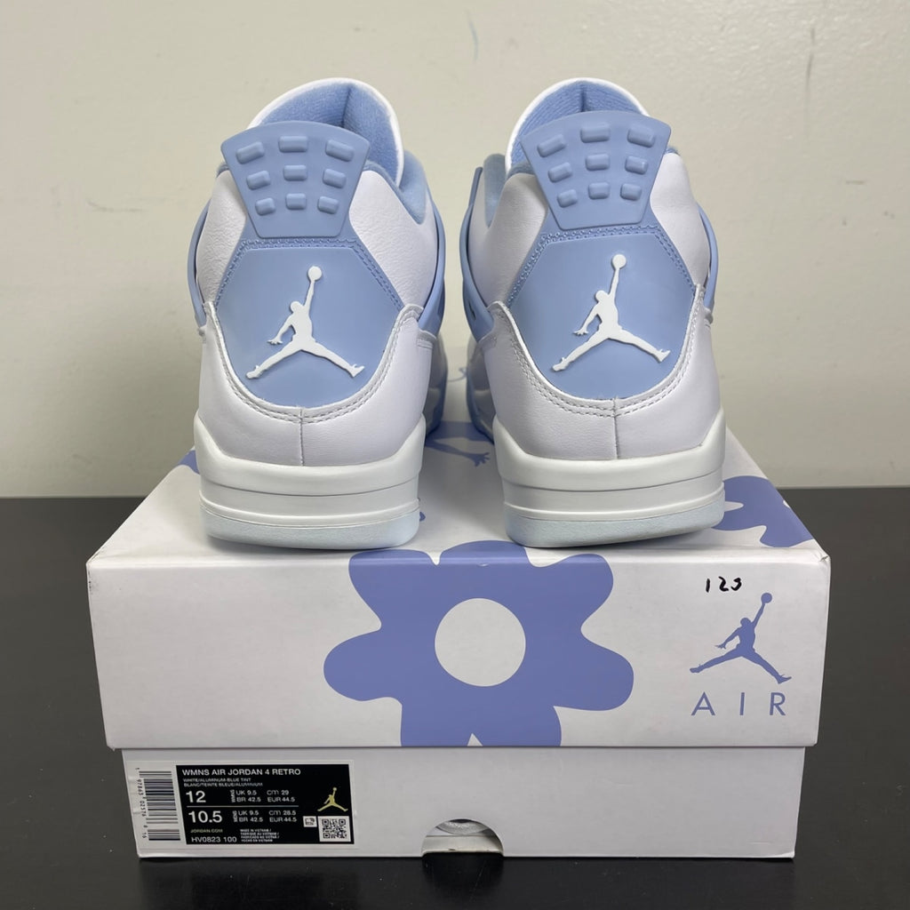 Jordan 4 Retro Forget Me Not (Women's) 12W (Moderately Worn Pre-Owned)JordanWhite/Aluminum-Blue Tint-Oil Green - Image 4