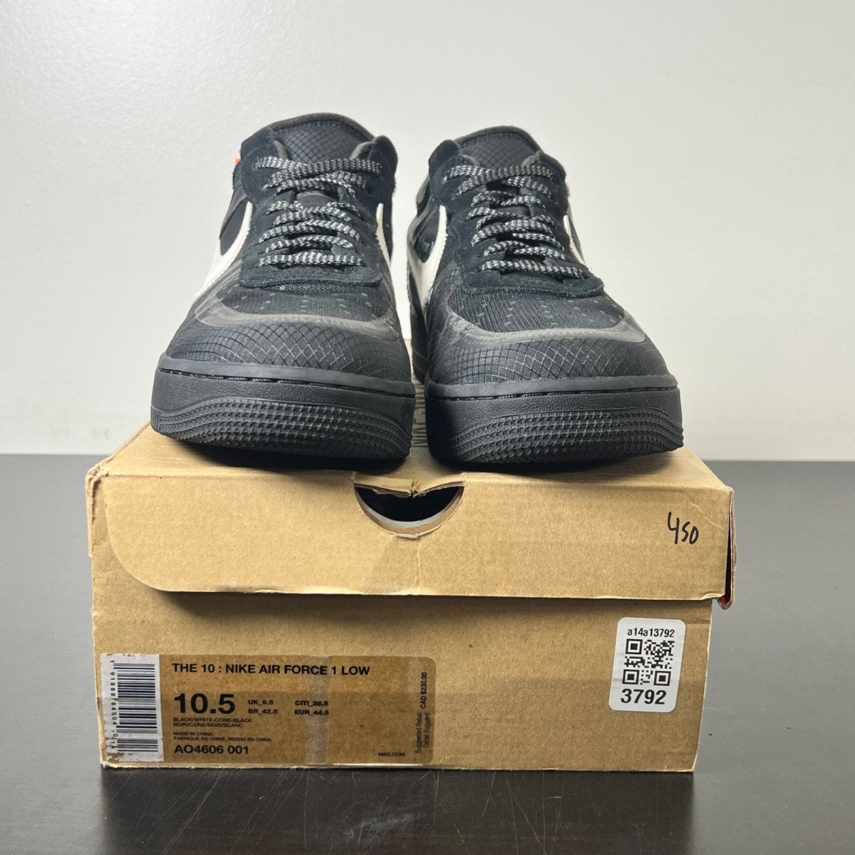 Nike Air Force 1 Low Off-White Black White 10.5 (Lightly Worn Pre-Owned)NikeBlack/White-Cone-Black - Image 2