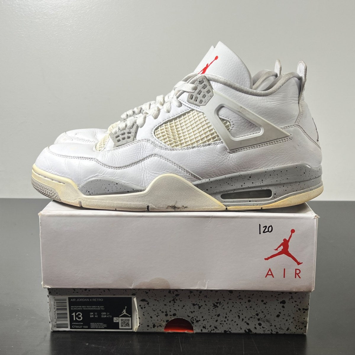 Jordan 4 Retro White Oreo (2021) 13 (Heavily Worn Pre-Owned)JordanWhite/Tech Grey-Black-Fire Red - Image 3