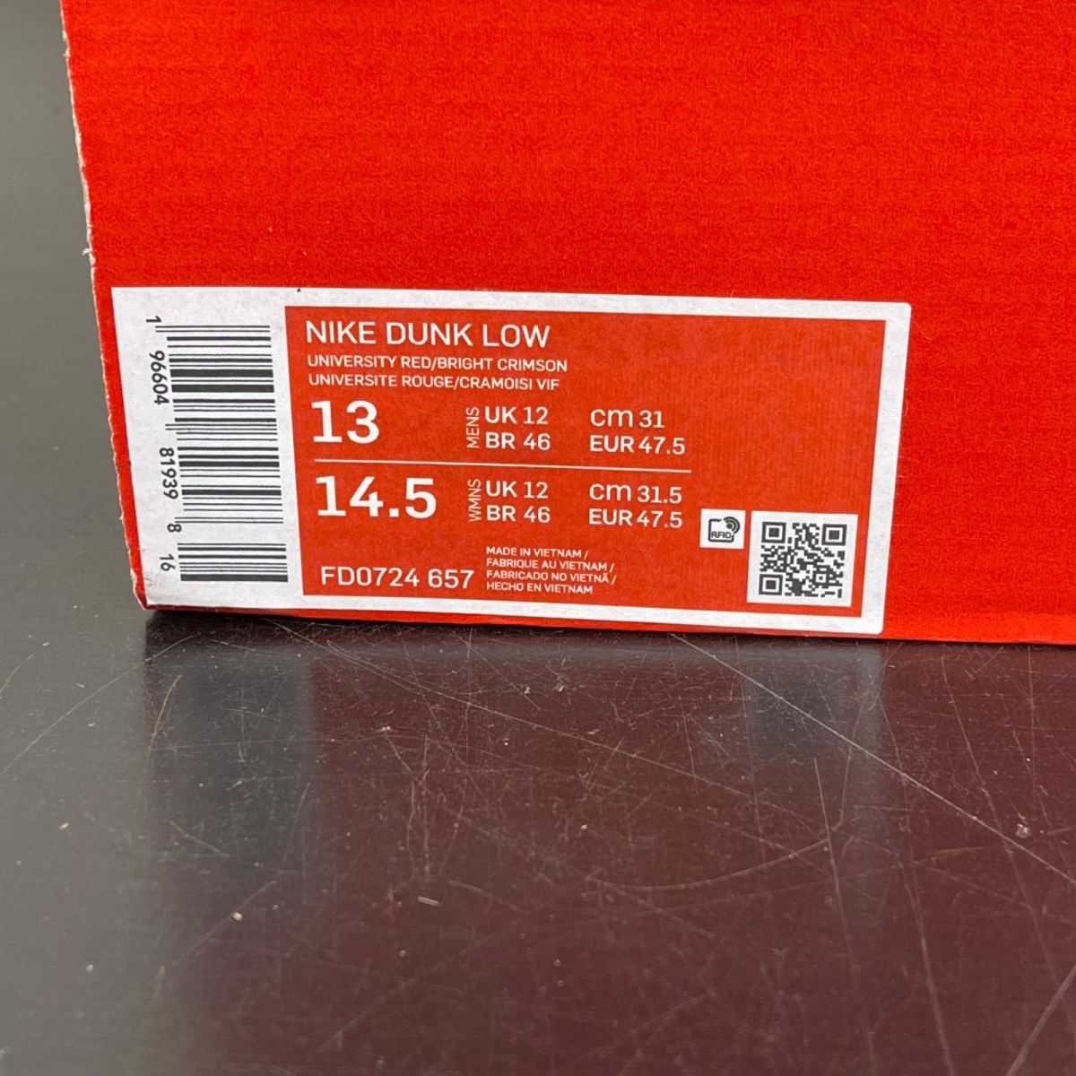 Nike Dunk Low ATL 13 (Moderately Worn Pre-Owned)NikeUniversity Red/Bright Crimson - Image 7