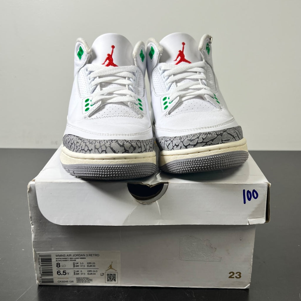 Jordan 3 Retro Lucky Green (Women's) 8W (Moderately Worn Pre-Owned)JordanWhite/Lucky Green/Varsity Red/Cement Grey/Sail - Image 2