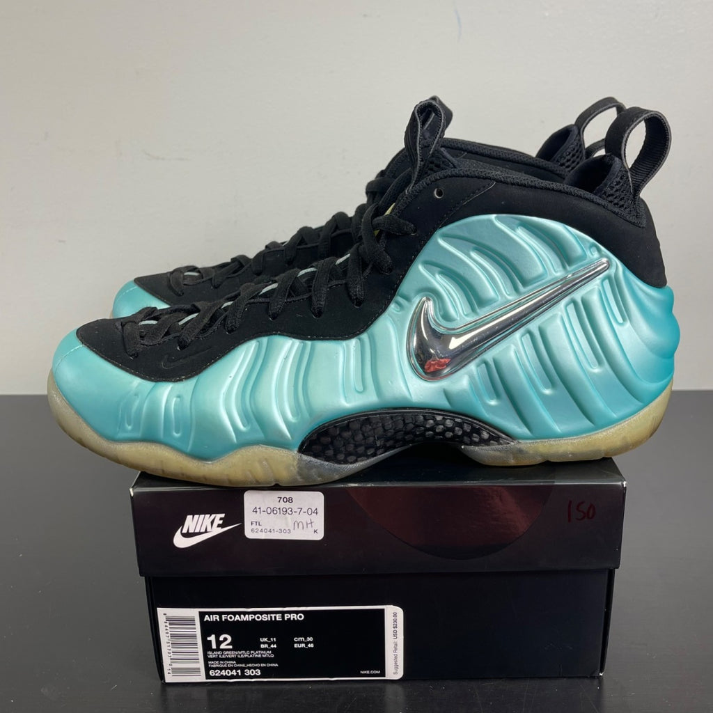 Air Nike Foamposite Pro Island Green 12 (Moderately Worn Pre-Owned)NikeIsland Green/Metallic Platinum-Island Green - Image 3