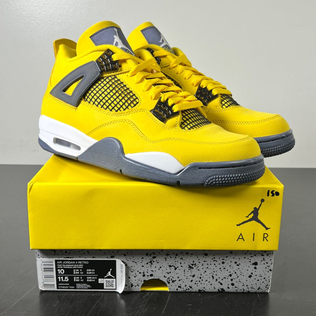 Jordan 4 Retro Lightning (2021) 10 (Lightly Worn Pre-Owned)JordanTour Yellow/White-Dark Blue Grey - Image 1