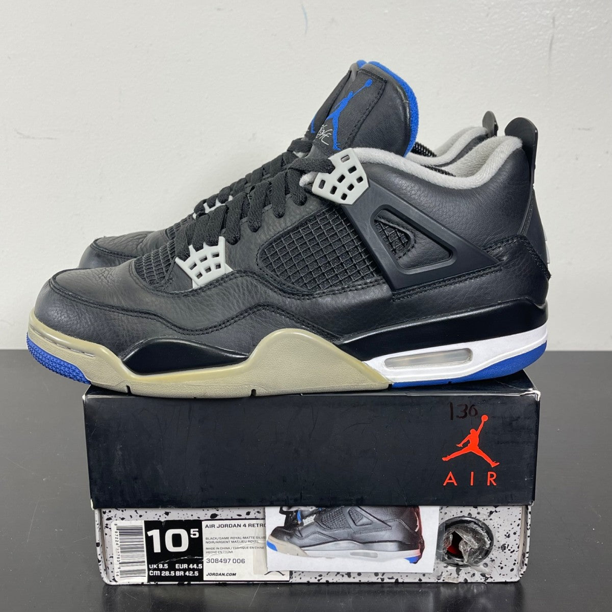 Jordan 4 Retro Motorsports Alternate 10.5 (Moderately Worn Pre-Owned)JordanBlack/Game Royal-Matte Silver-White - Image 3