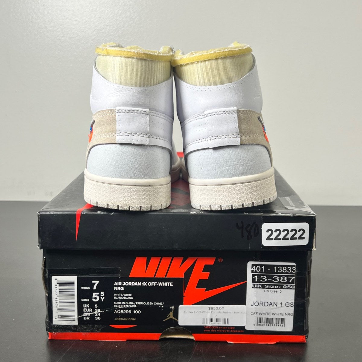Jordan 1 Retro High Off-White Euro (GS) 7Y (Lightly Worn Pre-Owned)JordanWhite/White - Image 4