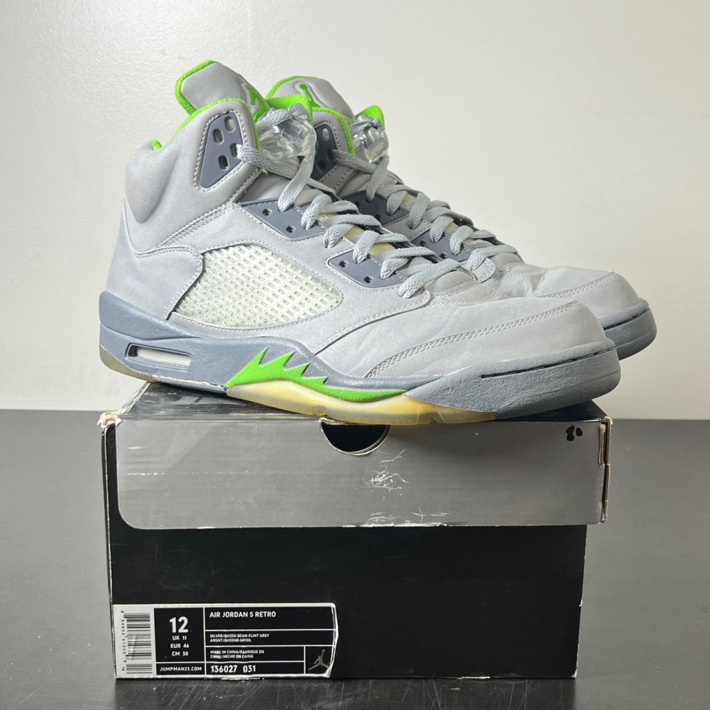 Jordan 5 Retro Green Bean 12 (Moderately Worn Pre-Owned)JordanSilver-Green Bean-Flint Grey 3M - Image 1