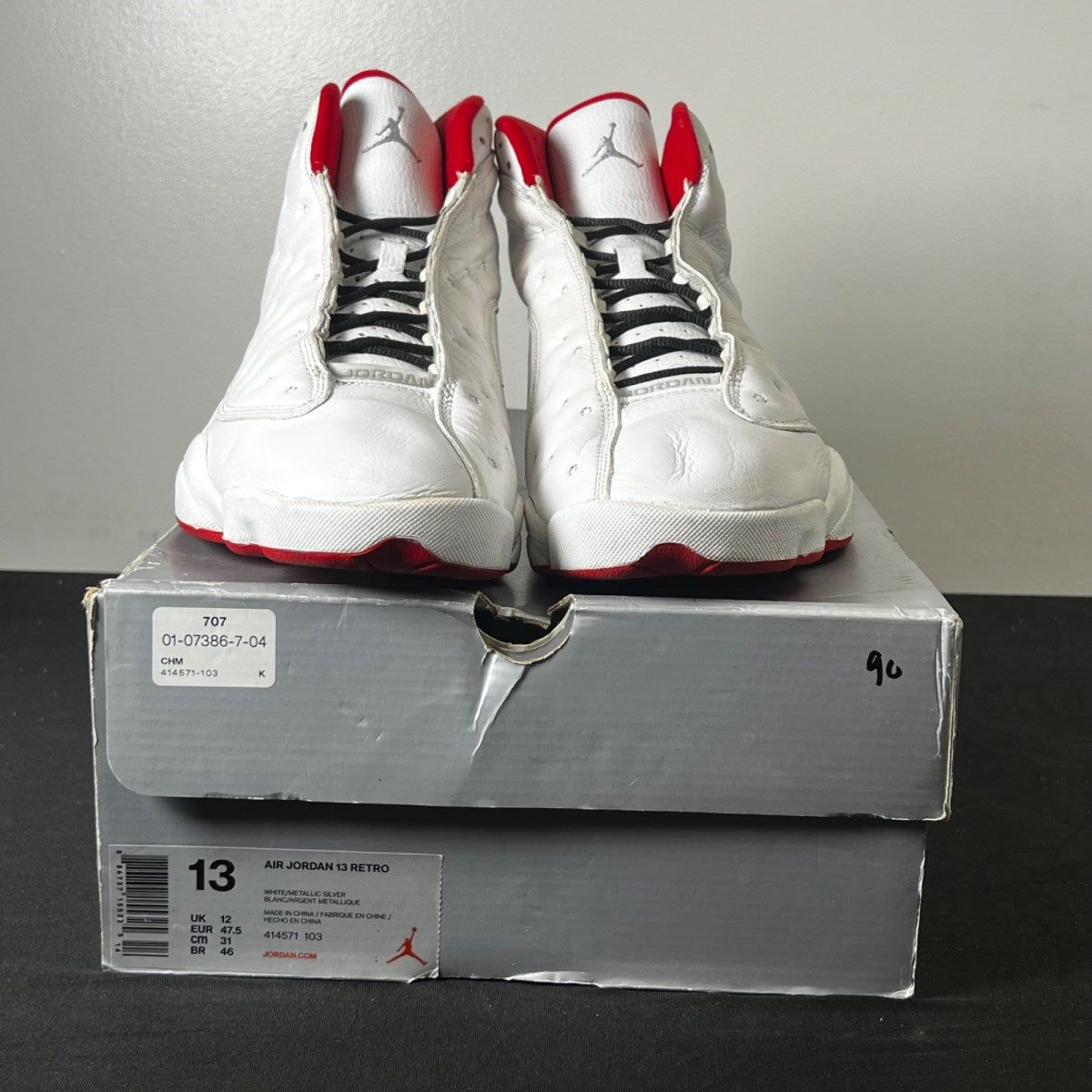 Jordan 13 Retro Alternate History of Flight 13 (Heavily Worn Pre-Owned)JordanWhite/Metallic Silver-University Red - Image 2