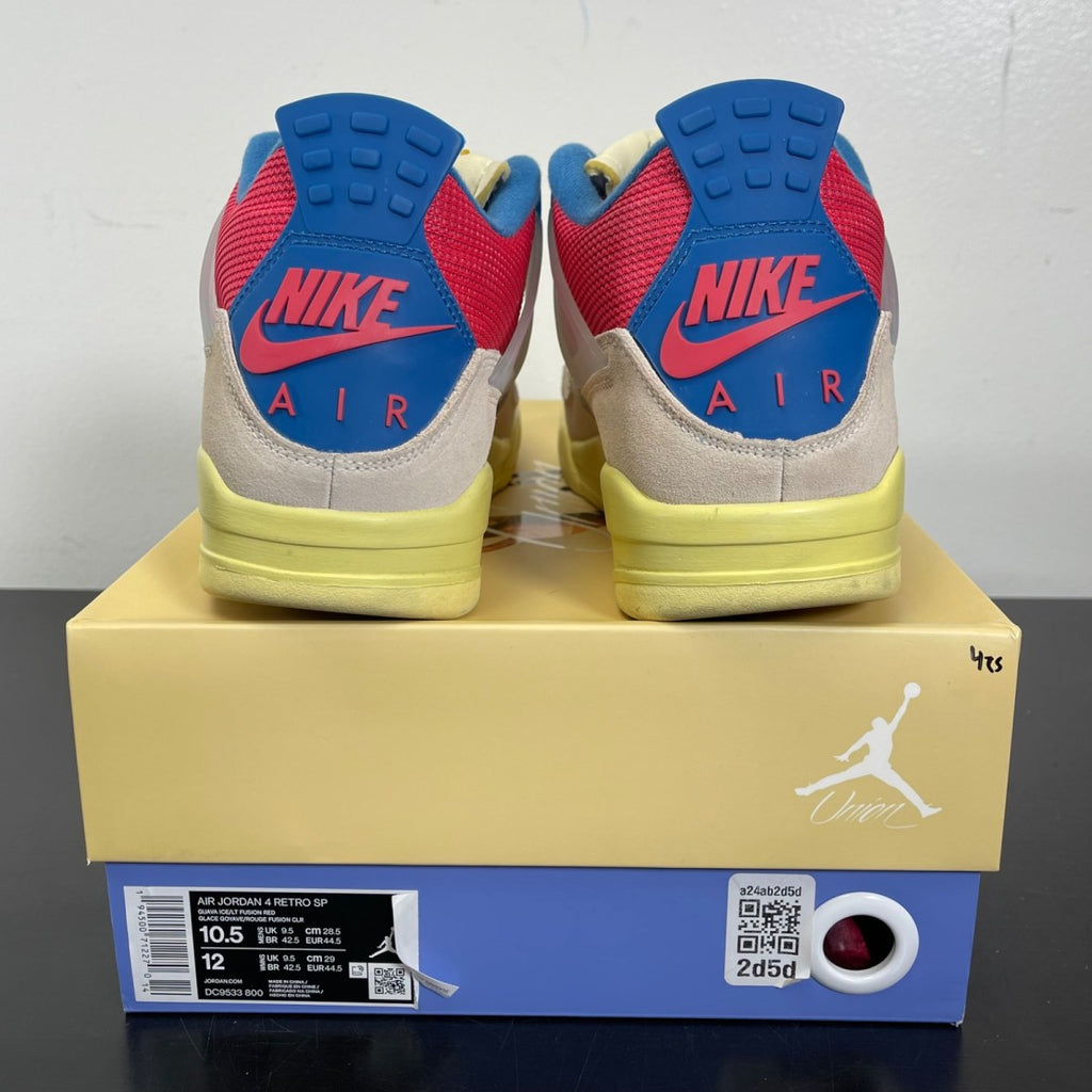Jordan 4 Retro Union Guava Ice 10.5 (Moderately Worn Pre-Owned)JordanGuava Ice/Light Bone-Brigade Blue-Light Fusion Red - Image 4