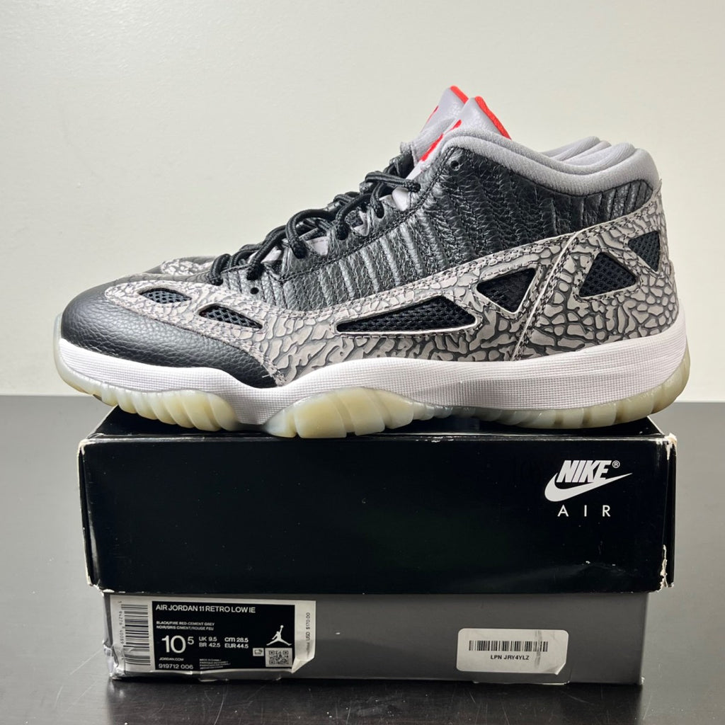 Jordan 11 Retro Low IE Black Cement 10.5 (Lightly Worn Pre-Owned)JordanBlack/Fire Red-Cement Grey-White - Image 3