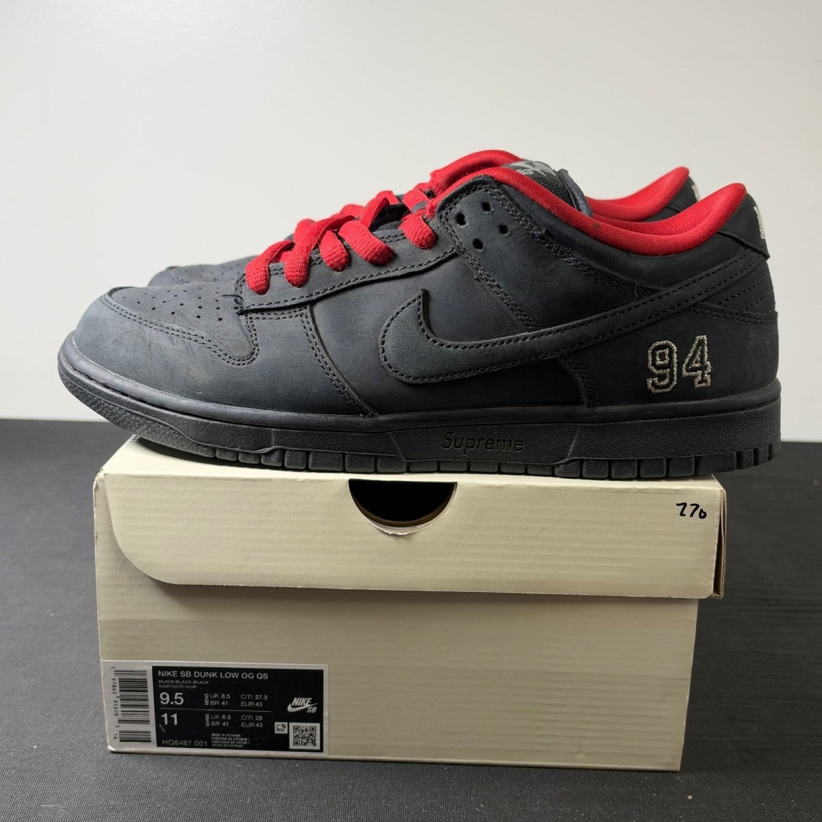Nike SB Dunk Low Supreme 94 Black (Size 9.5) - Image 3