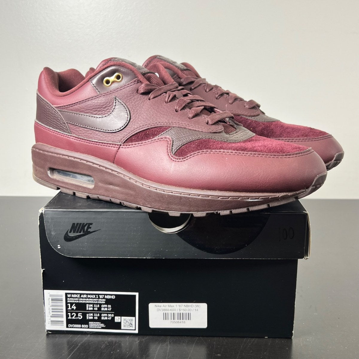 Nike Air Max 1 Burgundy Crush (Women's) 14W (Lightly Worn Pre-Owned)NikeBurgundy Crush/Burgundy Crush - Image 1