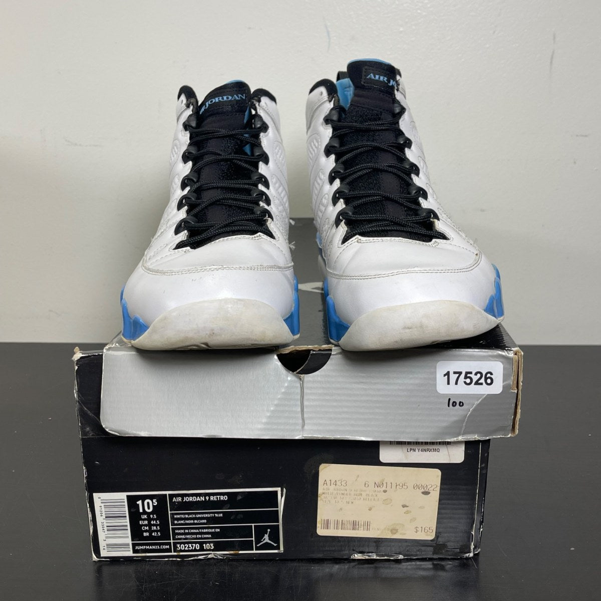 Jordan 9 Retro Powder (2010) 10.5 (Moderately Worn Pre-Owned)JordanWhite/University Blue - Image 2