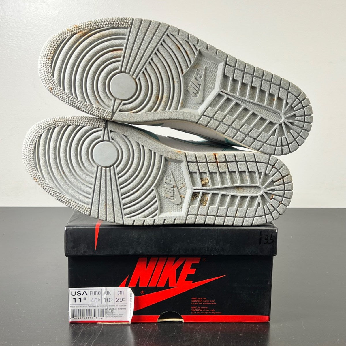 Jordan 1 Retro High Turbo Green 11.5 (Lightly Worn Pre-Owned)JordanTurbo Green/Sail-White-Light Smoke Grey - Image 6