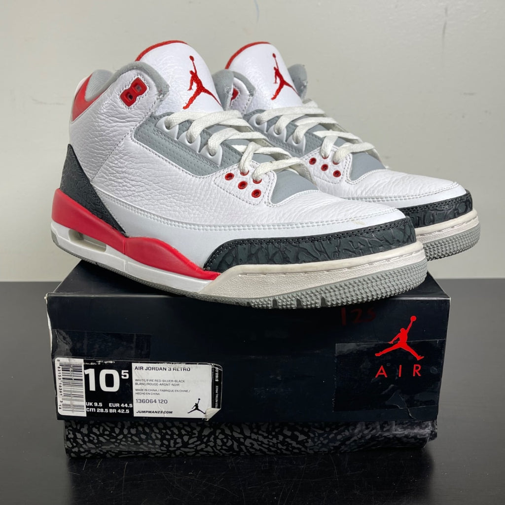 Jordan 3 Retro Fire Red (2013) 10.5 (Moderately Worn Pre-Owned)JordanWhite/Fire Red-Neutral Grey-Black - Image 1
