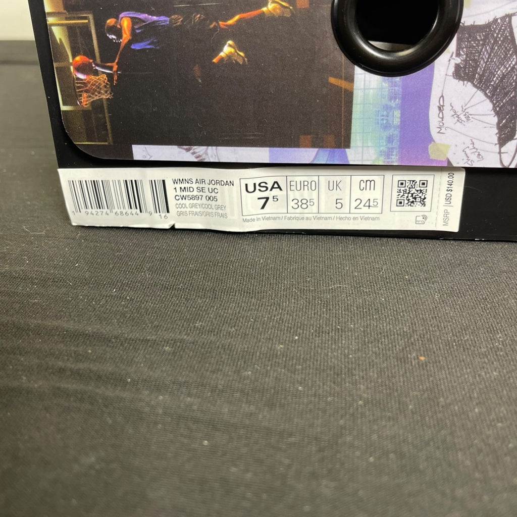 Jordan 1 Mid Sheila Rashid (Women's) 7.5W (Moderately Worn Pre-Owned)JordanMedium Grey/Cool Grey-Court Purple - Image 7