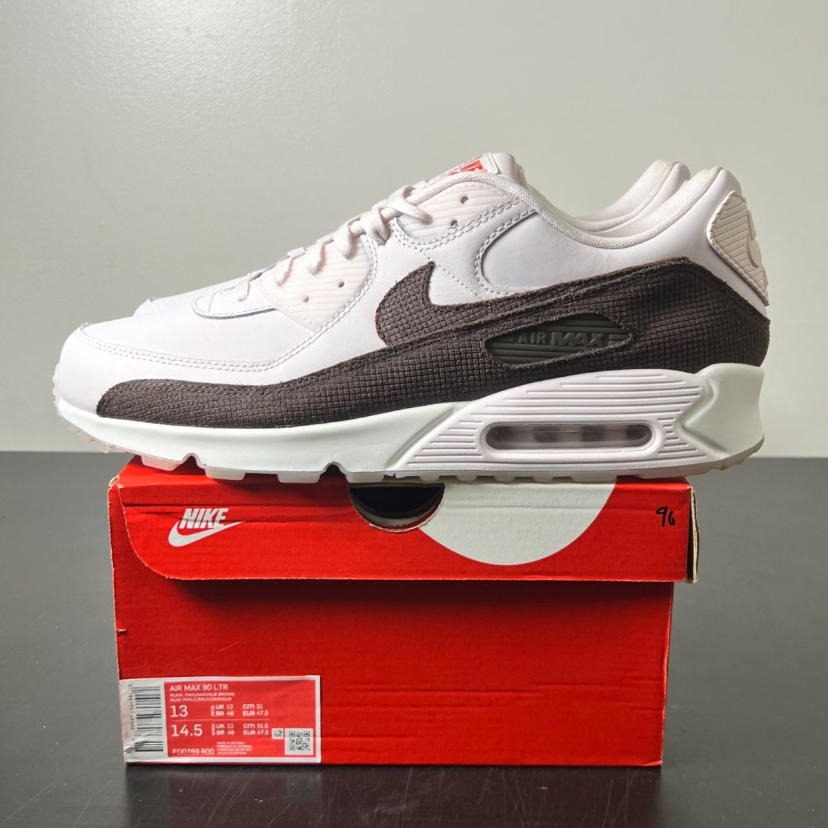 Nike Air Max 90 Brown Tile 13 (Lightly Worn Pre-Owned)NikePink/Brown/White - Image 3