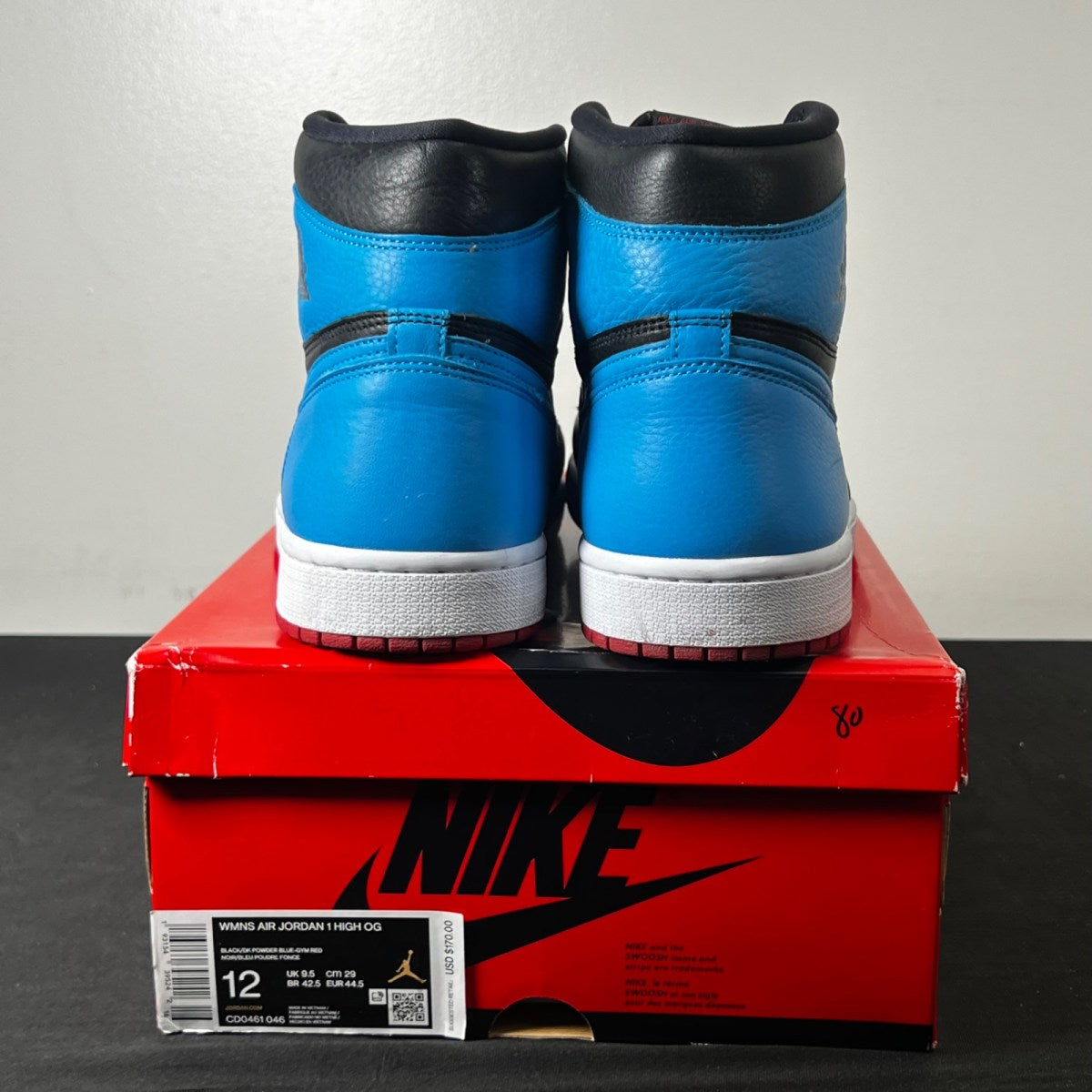 Jordan 1 Retro High NC to Chi (Women's) 12W (Lightly Worn Pre-Owned)JordanBlack/Dark Powder Blue-Gym Red - Image 5