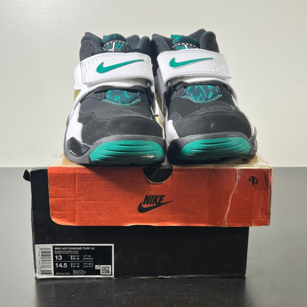 Nike Air Diamond Turf Emerald 13 (Moderately Worn Pre-Owned)NikeBlack/Mystic Green-White-Golden Tussah - Image 2