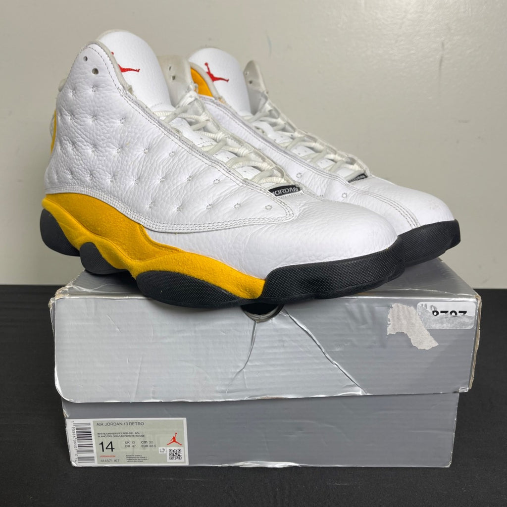 Jordan 13 Retro Del Sol 14 (Moderately Worn Pre-Owned)JordanWhite/University Red/Del Sol/Black - Image 1