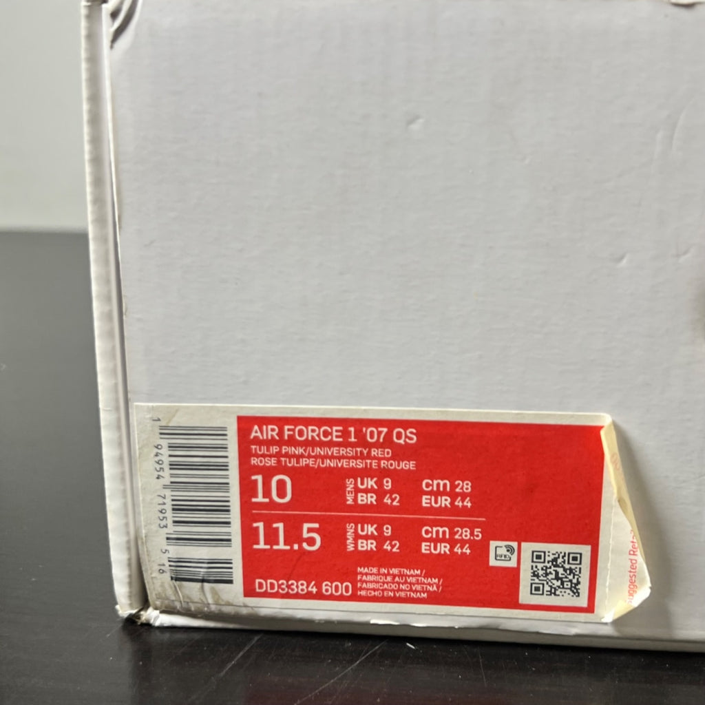 Nike Air Force 1 Low '07 QS Valentine's Day Love Letter 10 (Moderately Worn Pre-Owned)NikeTulip Pink/University Red-White - Image 4