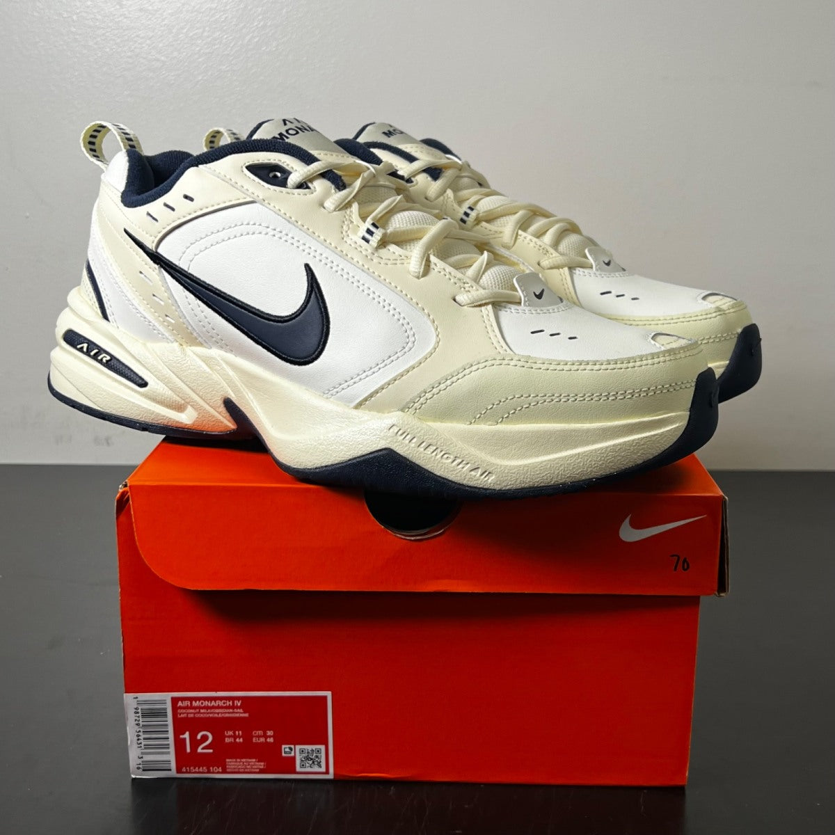 Nike Air Monarch IV Coconut Milk Obsidian 12 (Lightly Worn Pre-Owned)NikeCoconut Milk/Sail/Black/Obsidian - Image 1