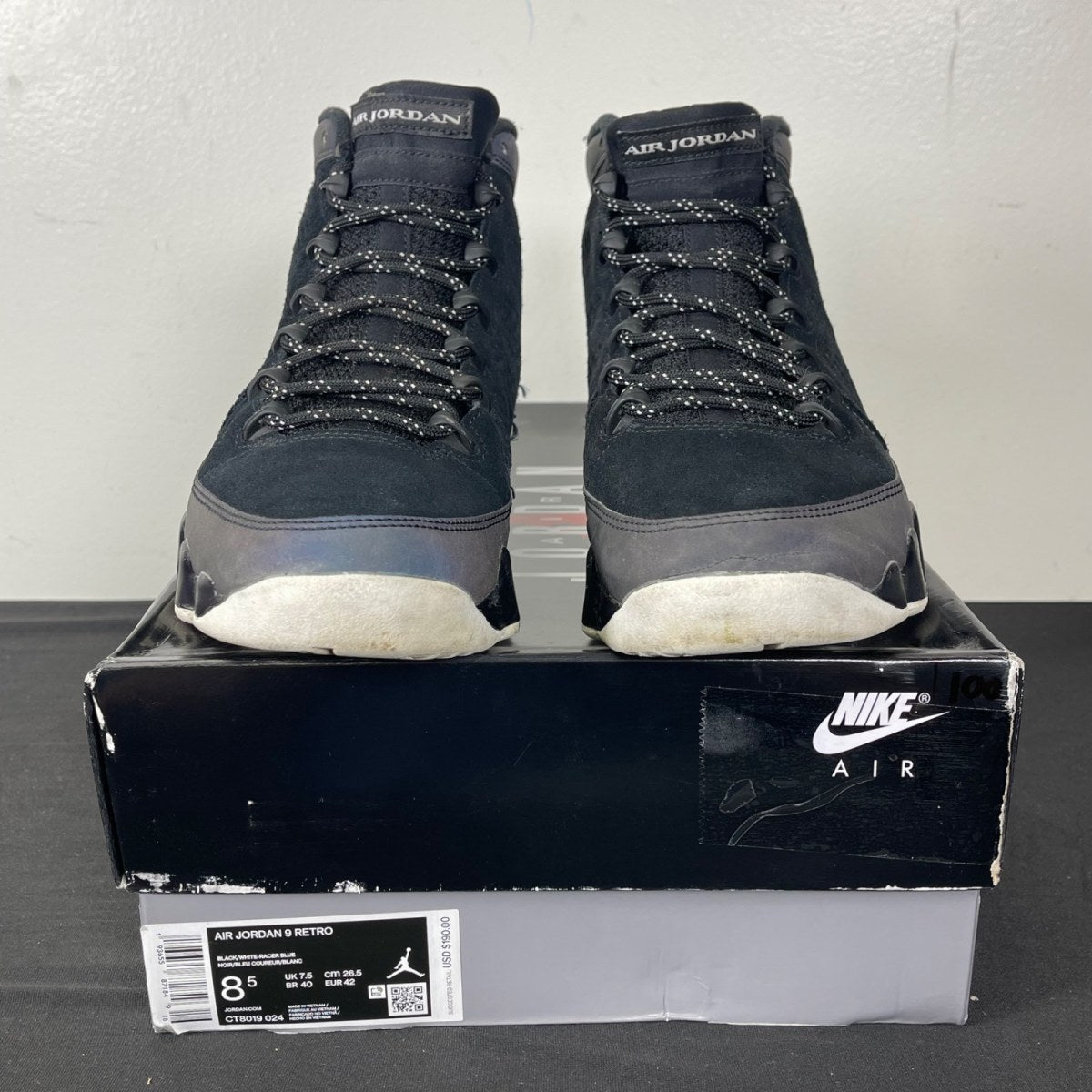 Jordan 9 Retro Racer Blue 8.5 (Moderately Worn Pre-Owned)JordanBlack/White-Racer Blue - Image 2