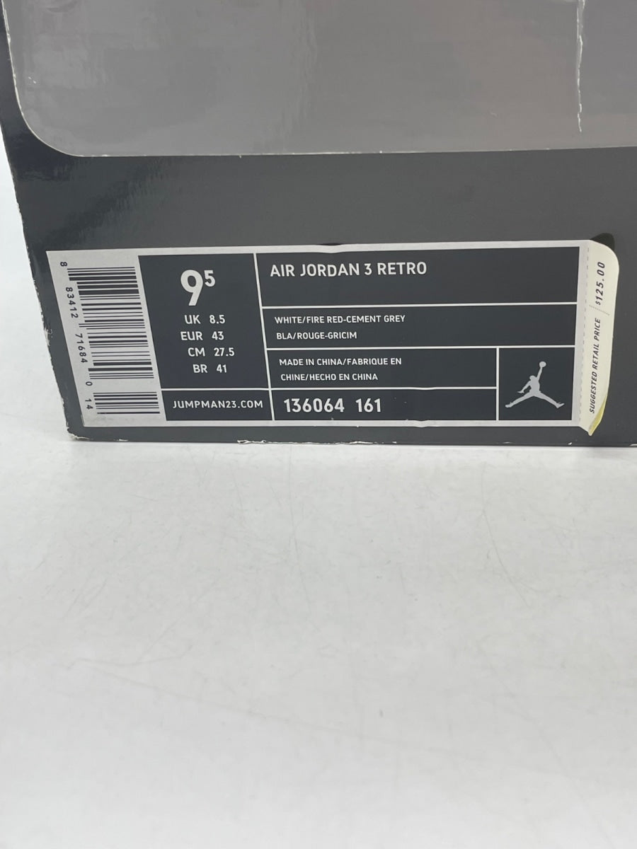 Jordan 3 Retro Fire Red (2007) 9.5 (Moderately Worn Pre-Owned)JordanWhite/Fire Red-Cement Grey - Image 9