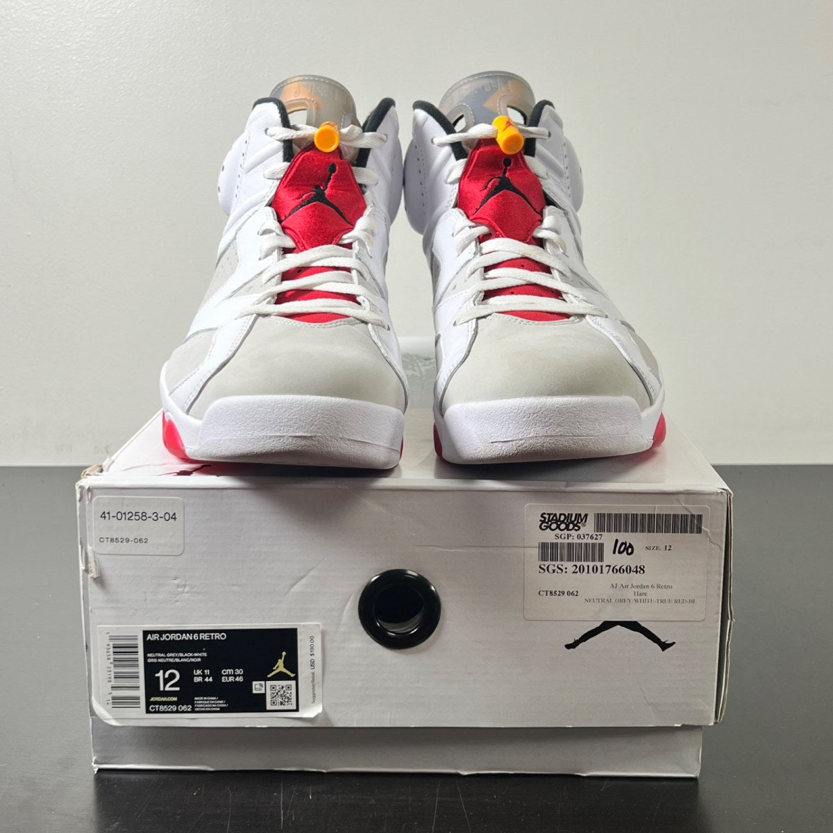 Jordan 6 Retro Hare 12 (Moderately Worn Pre-Owned)JordanNeutral Grey/White-True Red-Black - Image 2