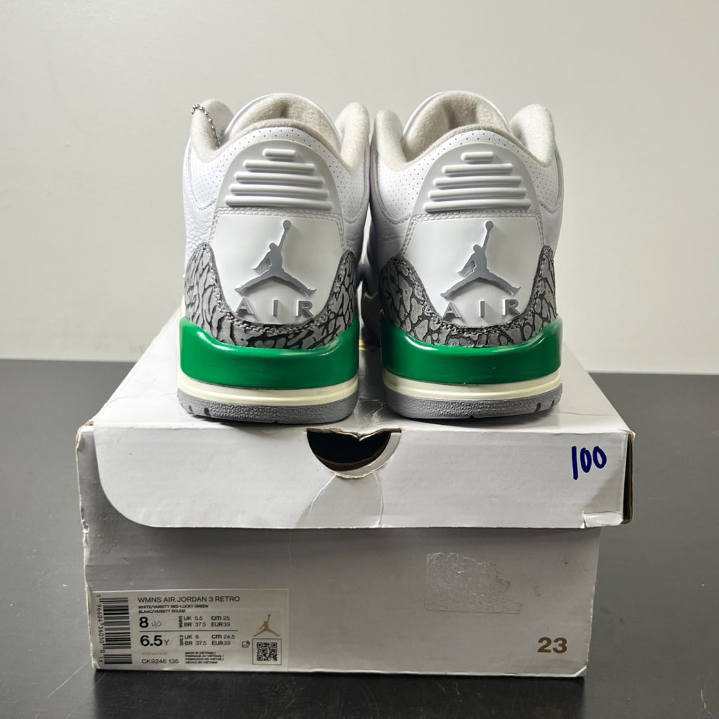 Jordan 3 Retro Lucky Green (Women's) 8W (Moderately Worn Pre-Owned)JordanWhite/Lucky Green/Varsity Red/Cement Grey/Sail - Image 4