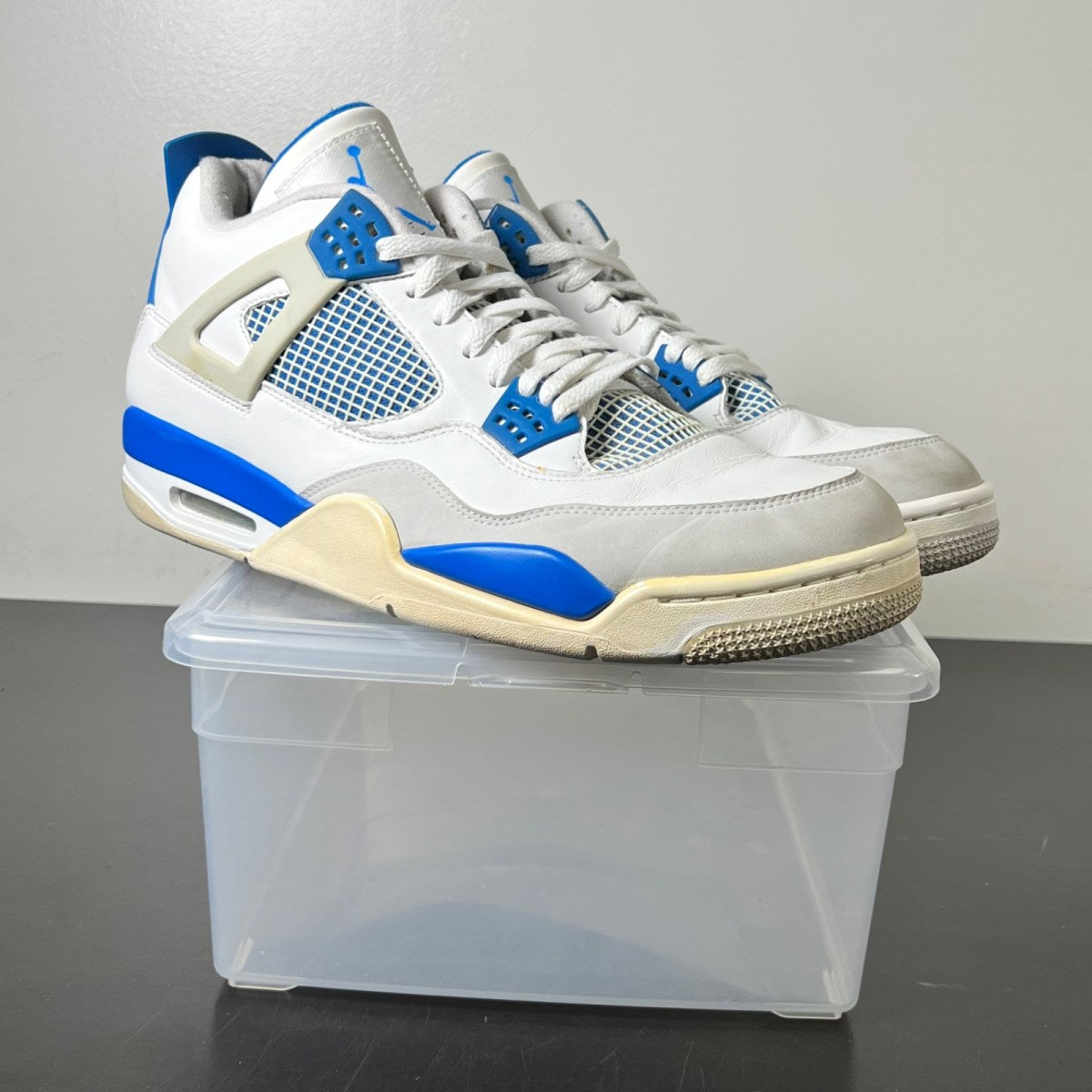 Jordan 4 Retro Military Blue (2012) 14 (Heavily Worn Pre-Owned)JordanWhite/Military Blue-Neutral Grey - Image 1