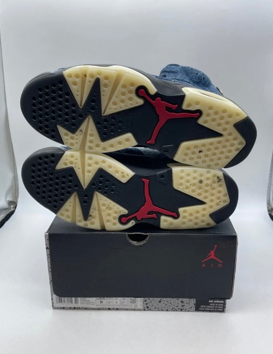 Jordan 6 Retro Washed Denim 9 (Lightly Worn Pre-Owned)JordanWashed Denim/Sail-Varsity Red-Black - Image 9