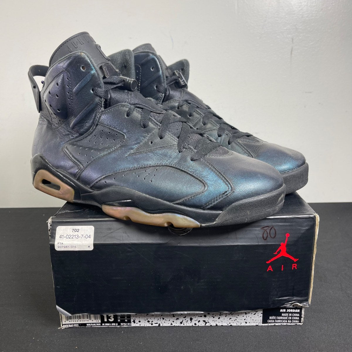 Jordan 6 Retro All-Star Chameleon (2017) 13 (Moderately Worn Pre-Owned)JordanBlack/Black-Metallic Silver-White - Image 1