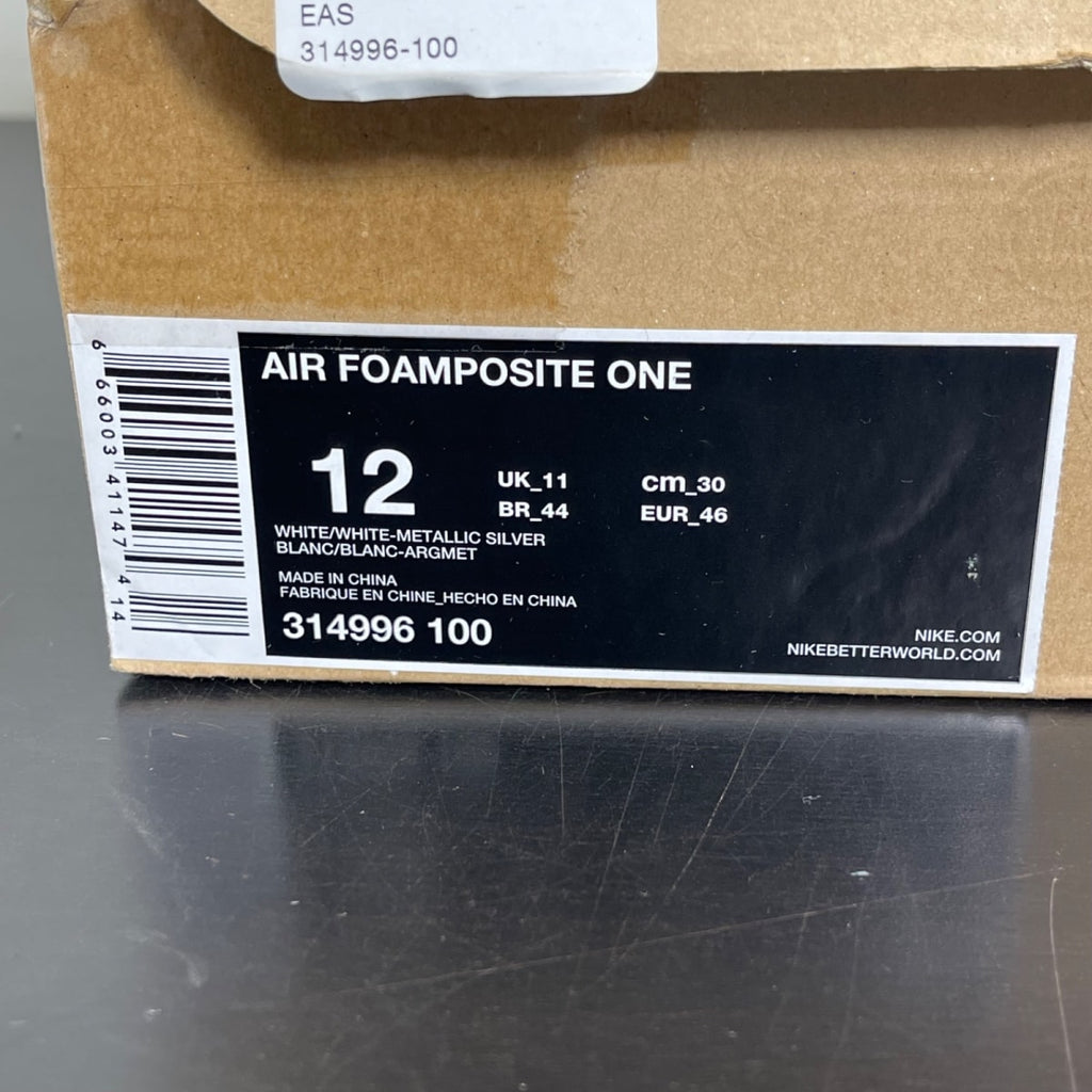 Nike Air Foamposite One White Out 12 (Moderately Worn Pre-Owned)NikeWhite/White-Metallic Silver - Image 7
