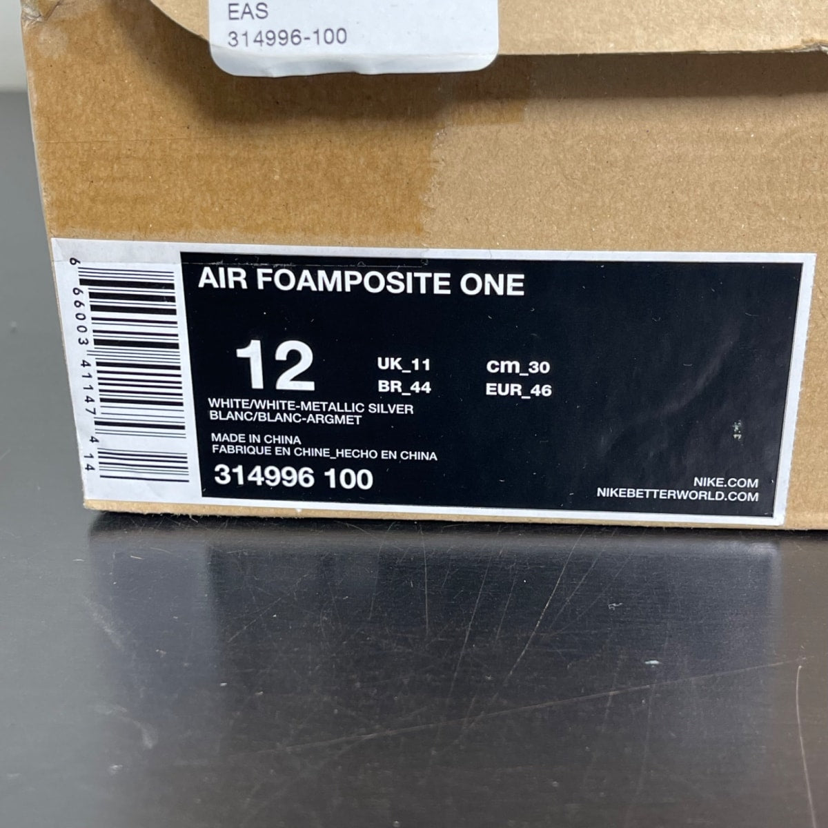 Nike Air Foamposite One White Out 12 (Moderately Worn Pre-Owned)NikeWhite/White-Metallic Silver - Image 7
