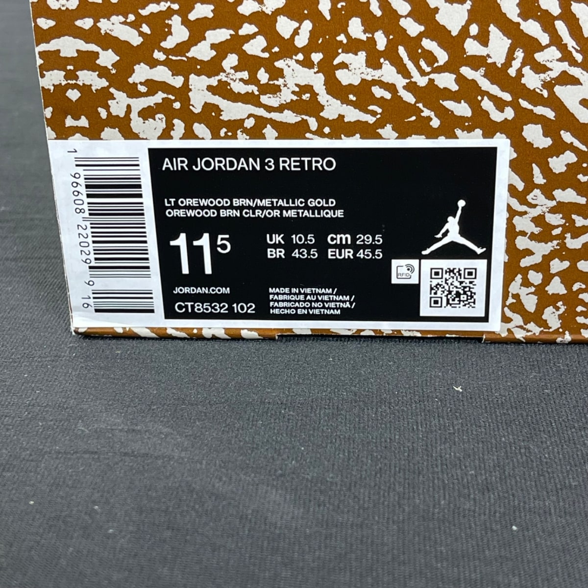 Jordan 3 Retro Palomino 11.5 (Moderately Worn Pre-Owned)JordanLight Orewood Brown/Metallic Gold/Light British Tan/Palomino - Image 7
