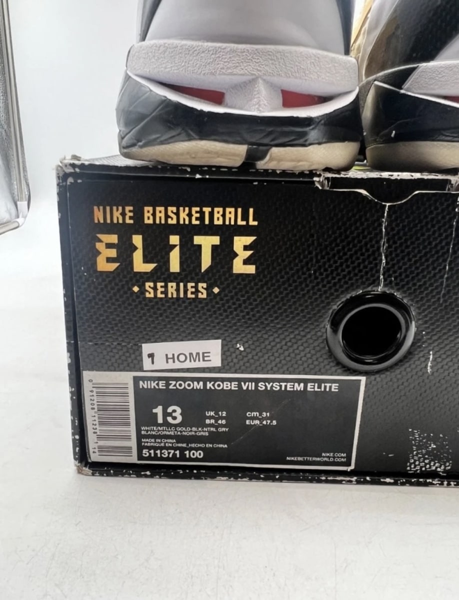 Nike Kobe 7 Elite (Home) 13 (Moderately Worn Pre-Owned)NikeWhite/Metallic Gold-Black-Neutral Grey - Image 4