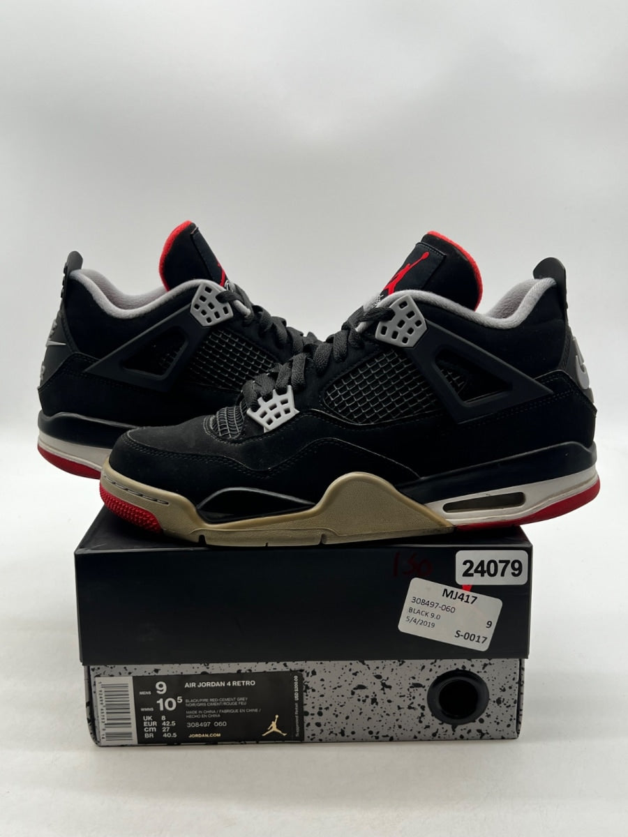 Jordan 4 Retro Bred (2019) 9 (Moderately Worn Pre-Owned)JordanBlack/Fire Red-Cement Grey-Summit White - Image 1