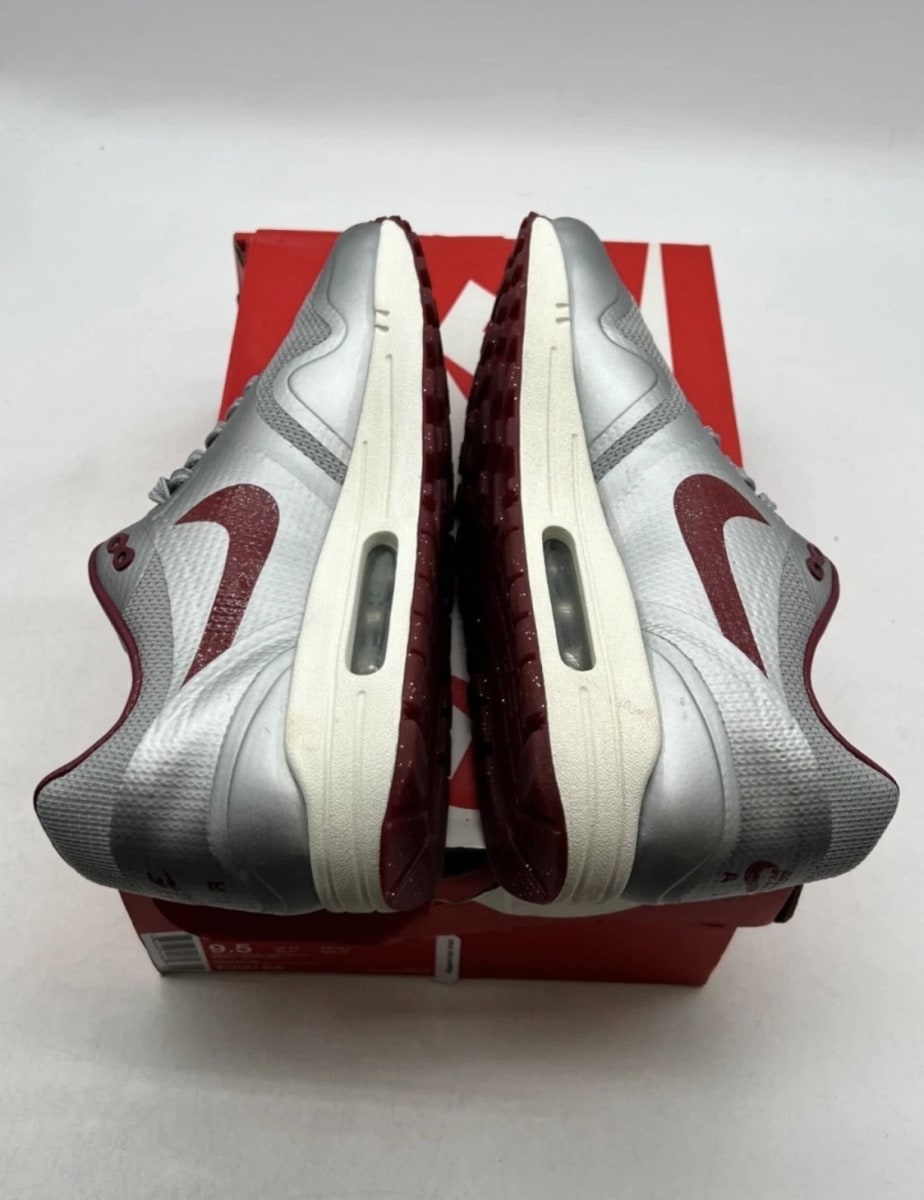 Nike Air Max 1 Hyperfuse Night Track 9.5 (Moderately Worn Pre-Owned)NikeMetallic Silver/Deep Red-Sail - Image 7