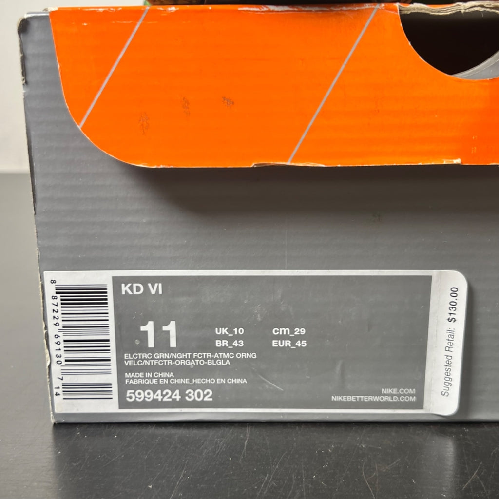 Nike KD 6 Liger 11 (Moderately Worn Pre-Owned)NikeElectric Green/Night Factor-Atomic Orange - Image 5