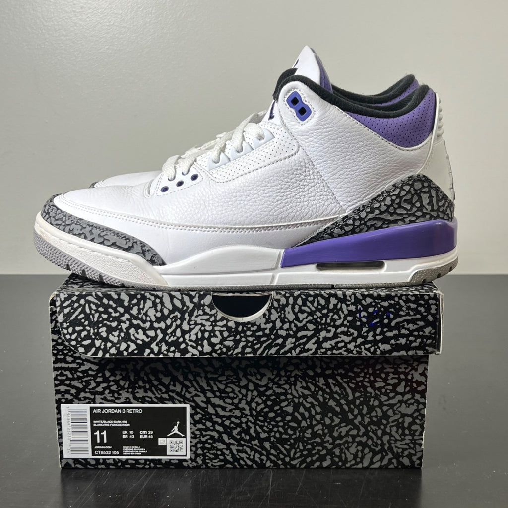 Jordan 3 Retro Dark Iris 11 (Moderately Worn Pre-Owned)JordanWhite/Black/Dark Iris/Cement Grey - Image 3
