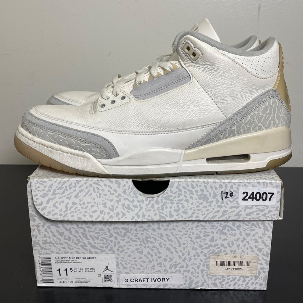 Jordan 3 Retro Craft Ivory 11.5 (Moderately Worn Pre-Owned)JordanIvory/Grey Mist/Cream - Image 3