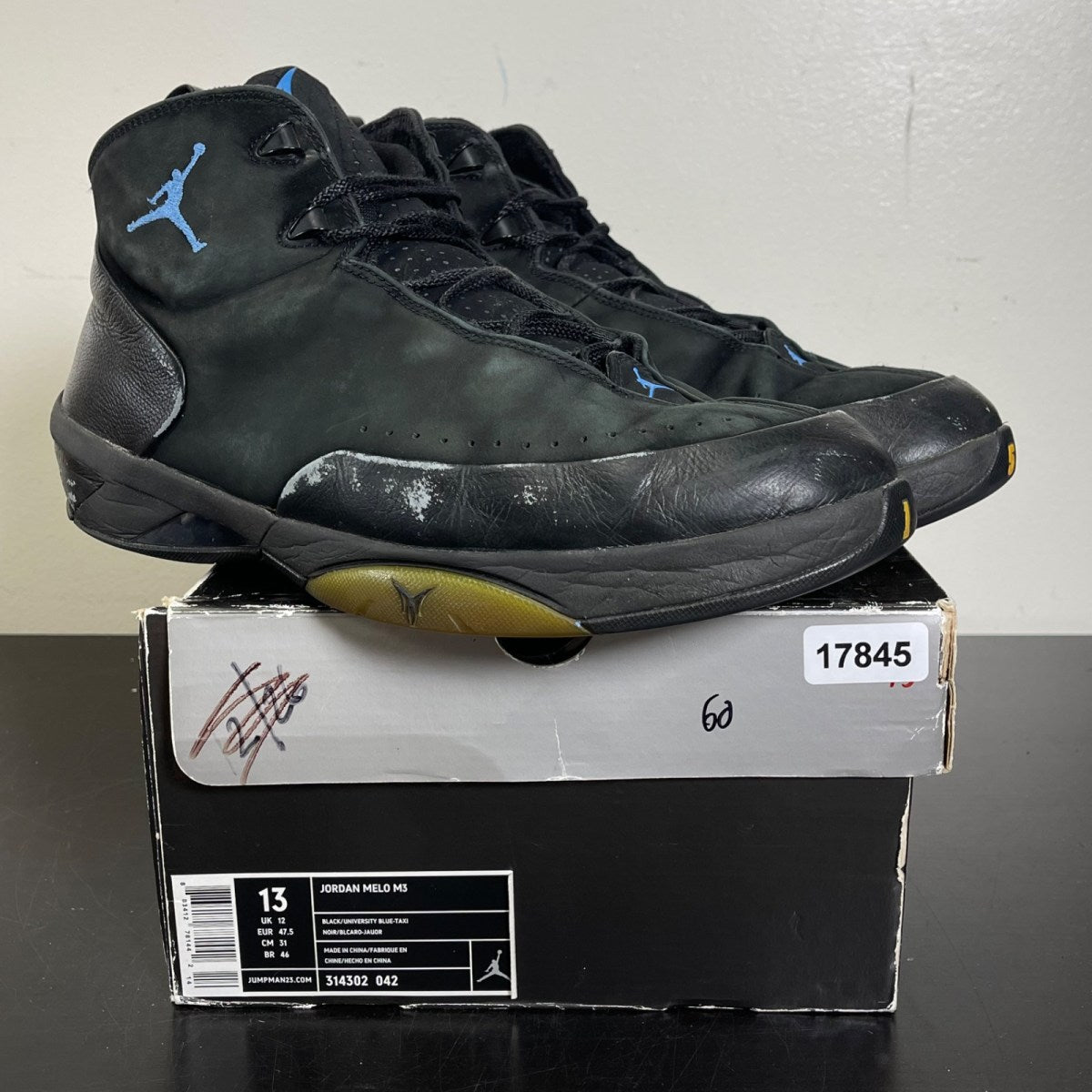 Jordan Melo M3 Black University Blue 13 (Moderately Worn Pre-Owned)JordanBlack/University Blue/Taxi - Image 1