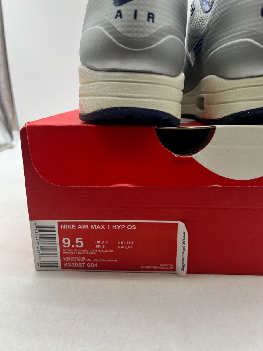 Nike Air Max 1 Night Track Royal 9.5 (Moderately Worn Pre-Owned)NikeMetallic Silver/Deep Royal Blue-Sail - Image 3