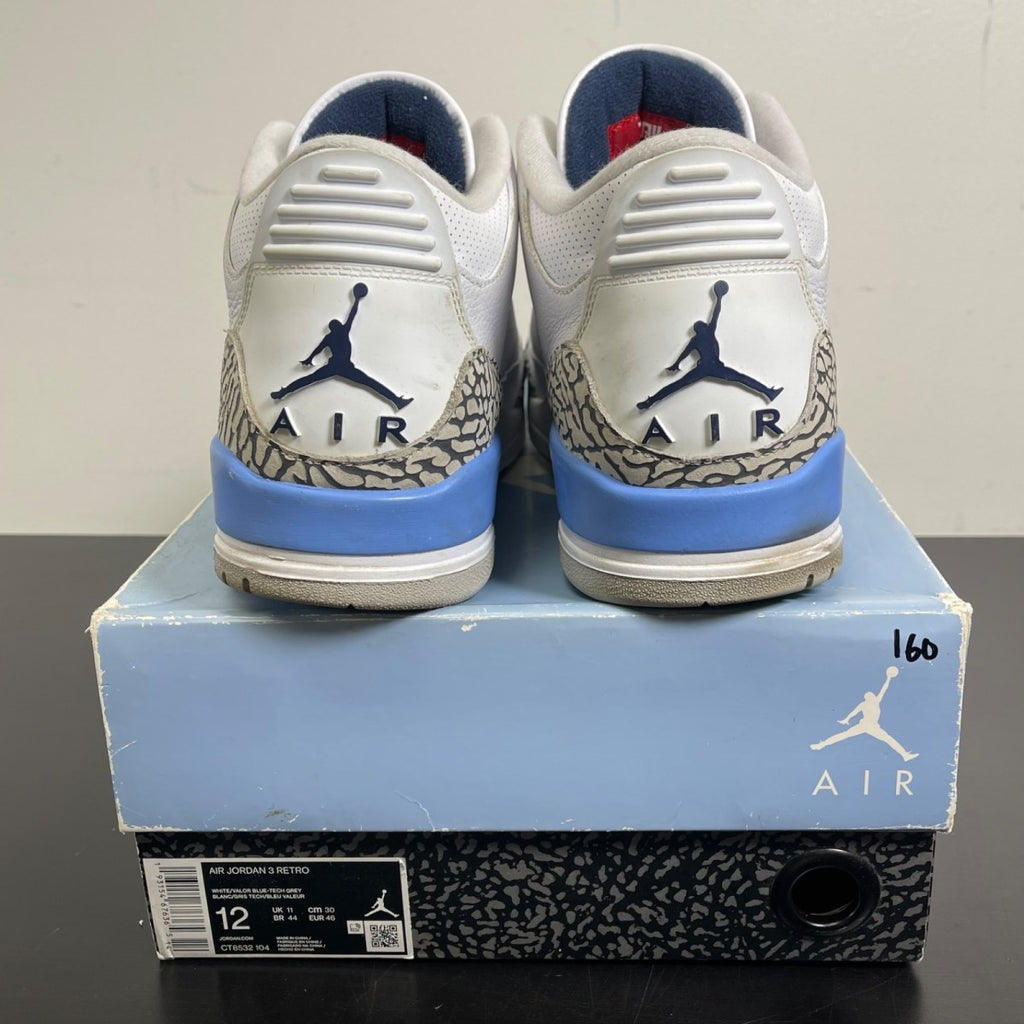 Jordan 3 Retro UNC (2020) 12 (Moderately Worn Pre-Owned)JordanWhite/Valor Blue-Tech Grey - Image 4