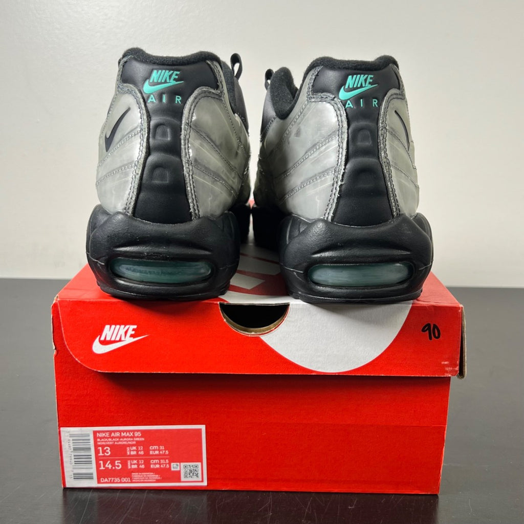 Nike Air Max 95 Footprint Black 13 (Lightly Worn Pre-Owned)NikeBlack/Black-Aurora Green-Smoke Grey - Image 4